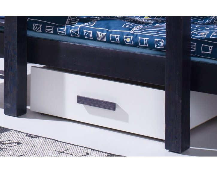 Dětská patrová postel se zábranou a úložným prostorem Astor, masiv borovice