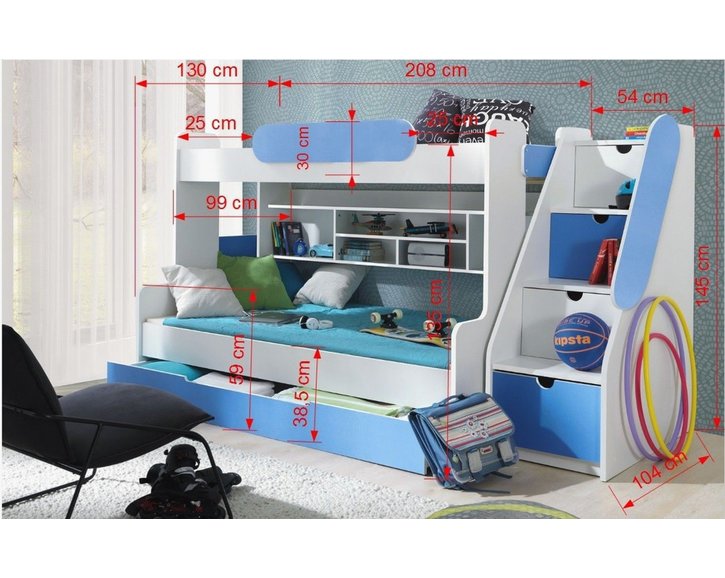 Dětská patrová postel se zábranou a úložným prostorem Sagi, lamino Dětská patrová postel se zábranou a úložným prostorem Sagi, lamino