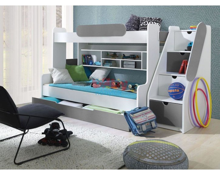 Dětská patrová postel se zábranou a úložným prostorem Sagi, lamino Dětská patrová postel se zábranou a úložným prostorem Sagi, lamino