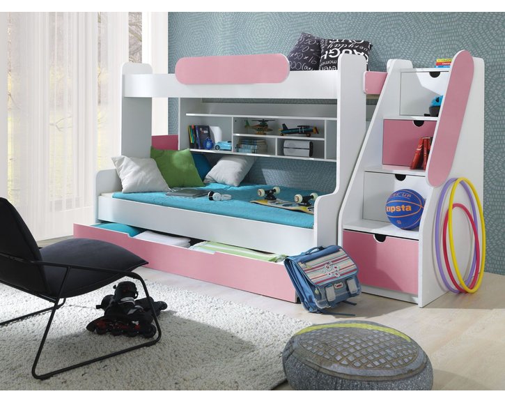 Dětská patrová postel se zábranou a úložným prostorem Sagi, lamino Dětská patrová postel se zábranou a úložným prostorem Sagi, lamino