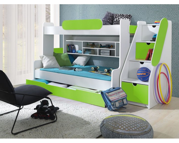 Dětská patrová postel se zábranou a úložným prostorem Sagi, lamino Dětská patrová postel se zábranou a úložným prostorem Sagi, lamino