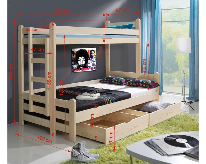 Dětská patrová postel s úložným prostorem BENI, masiv borovice Dětská patrová postel s úložným prostorem BENI, masiv borovice