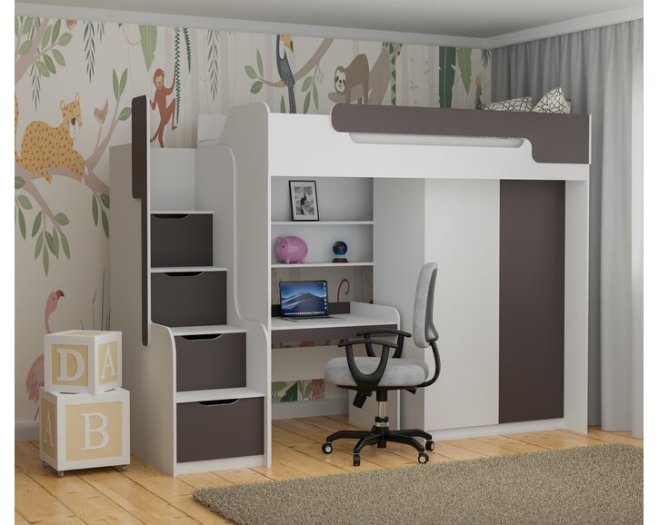 Multifunkční patrová postel Dori, lamino bílá/grafit Multifunkční patrová postel Dori, lamino bílá/grafit