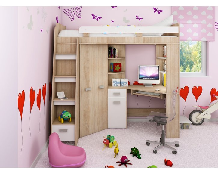 Multifunkční postel Kity, lamino dub sonoma-bílá